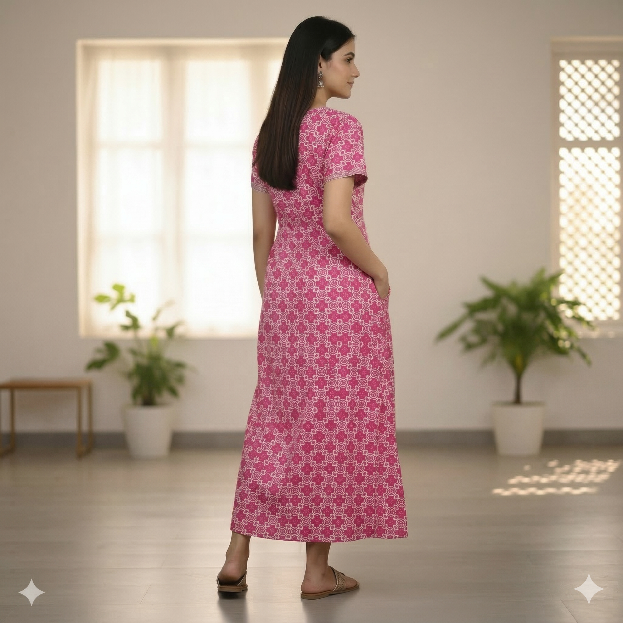 Pure Cotton A-Line Pink Rose Nighty