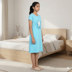 Cotton Hosiery Blue Swing Bunny Girl's Nighty