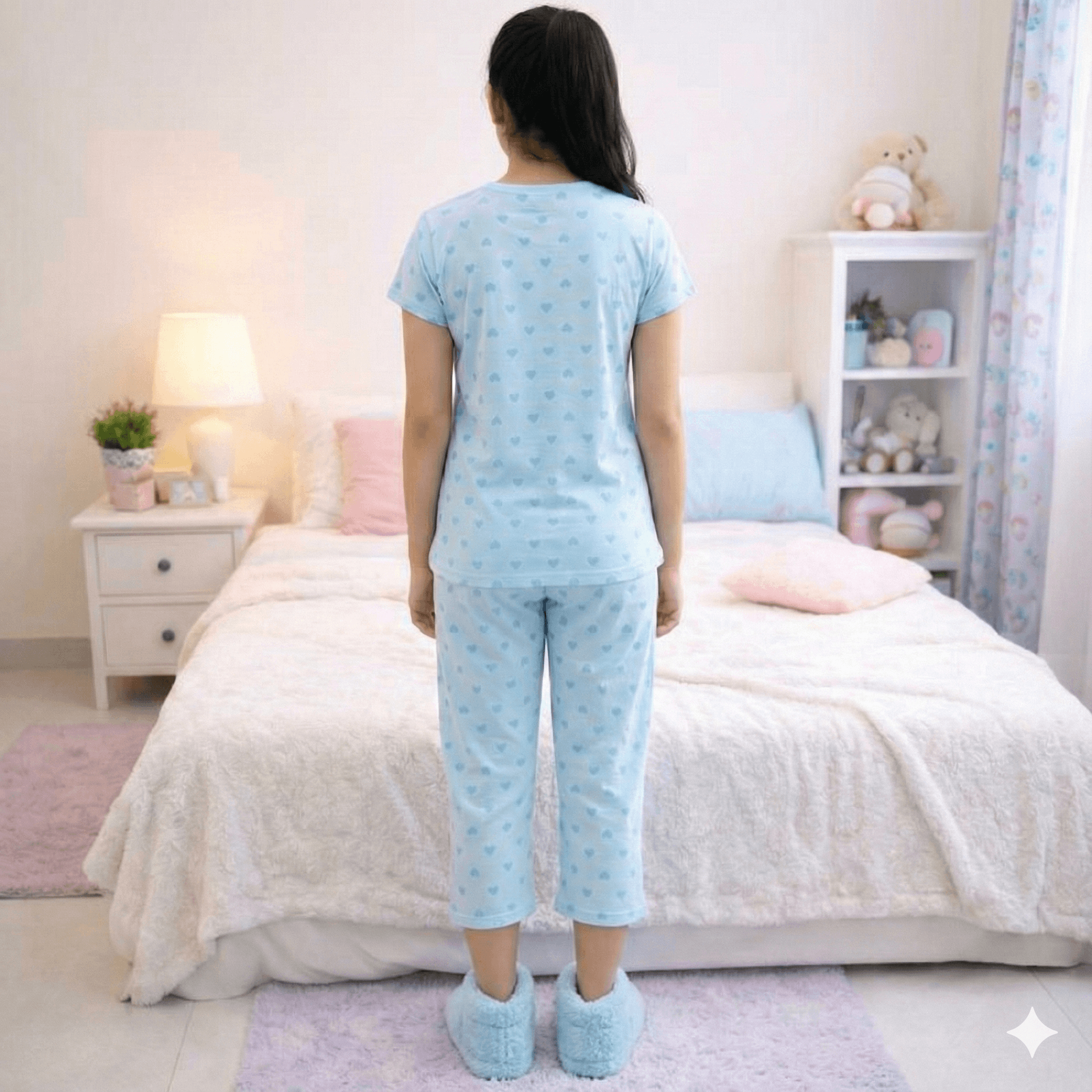 Cotton Hosiery Blue Spring Capri Night Suit
