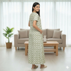 Pure Cotton A-Line Light Green Orchid Nighty