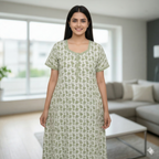 Pure Cotton A-Line Light Green Orchid Nighty