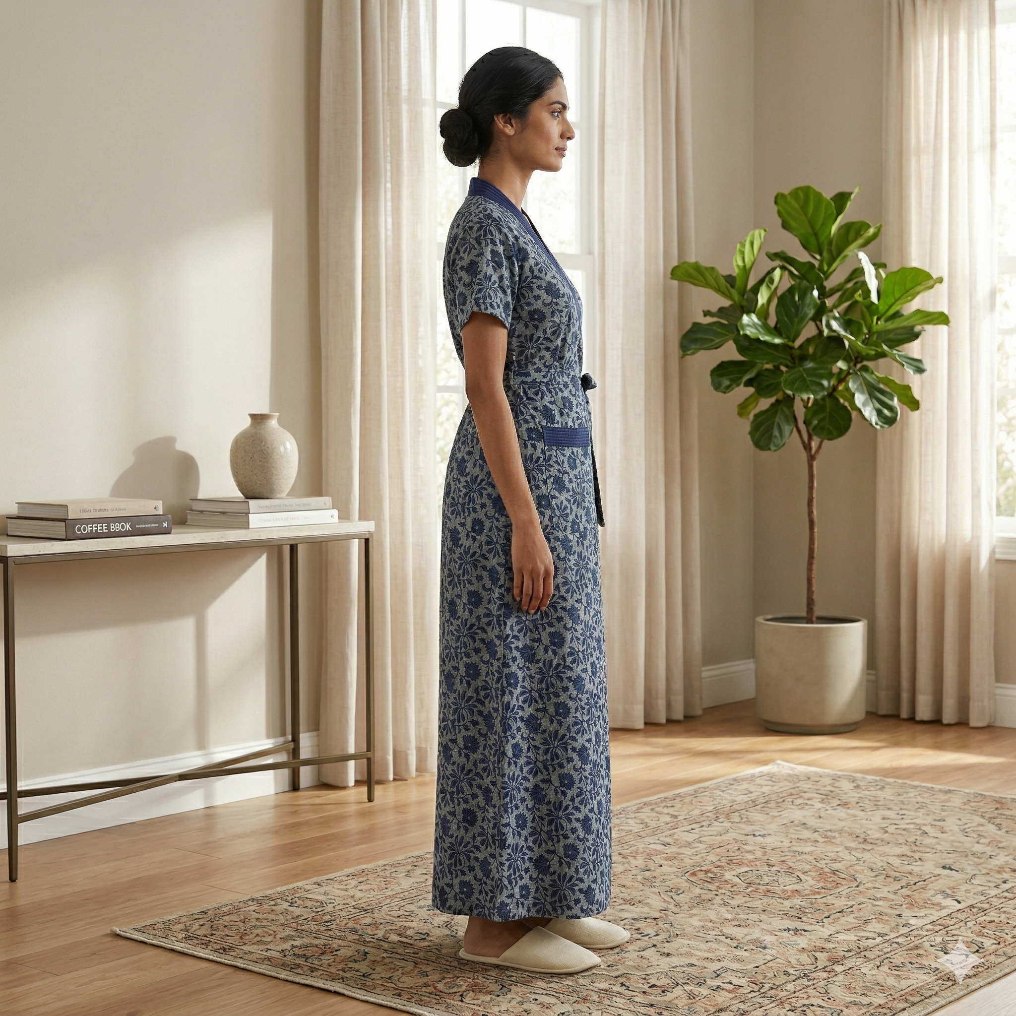 Bizzy Lizzy Navy Blue Peony Housecoat