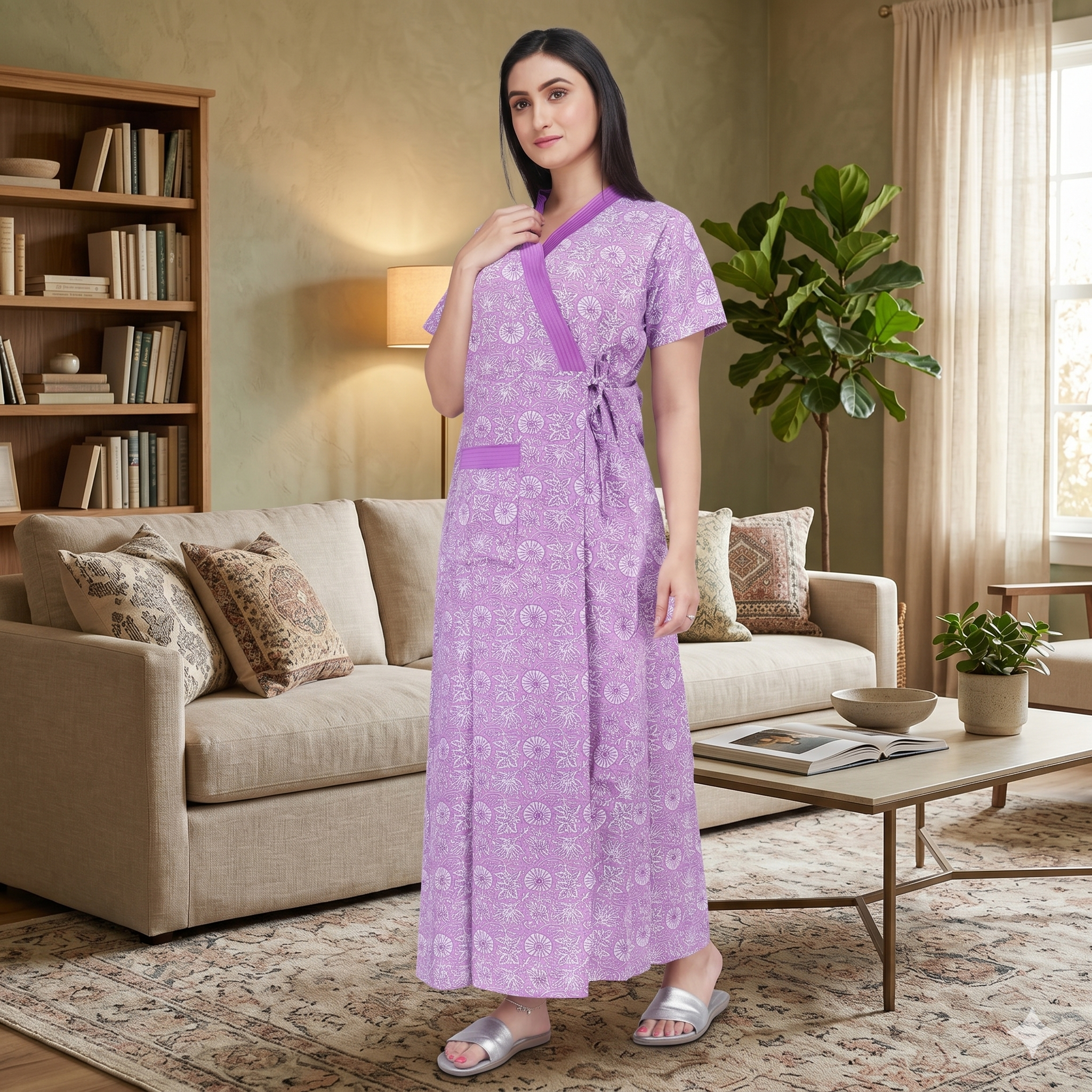 Pure Cotton Purple  Daffodil Housecoat