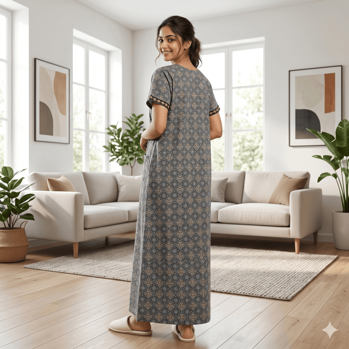 Pure Cotton A-Line Green Stock Nighty