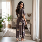 Satin Brown Daisy Kaftan Nighty
