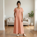 Pure Cotton A-Line Orange Tulip Nighty