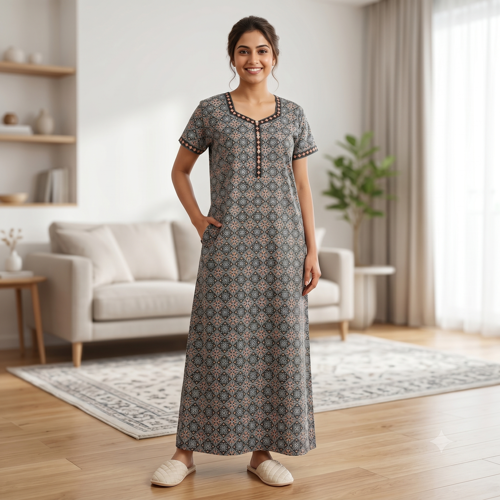 Pure Cotton A-Line Green Stock Nighty