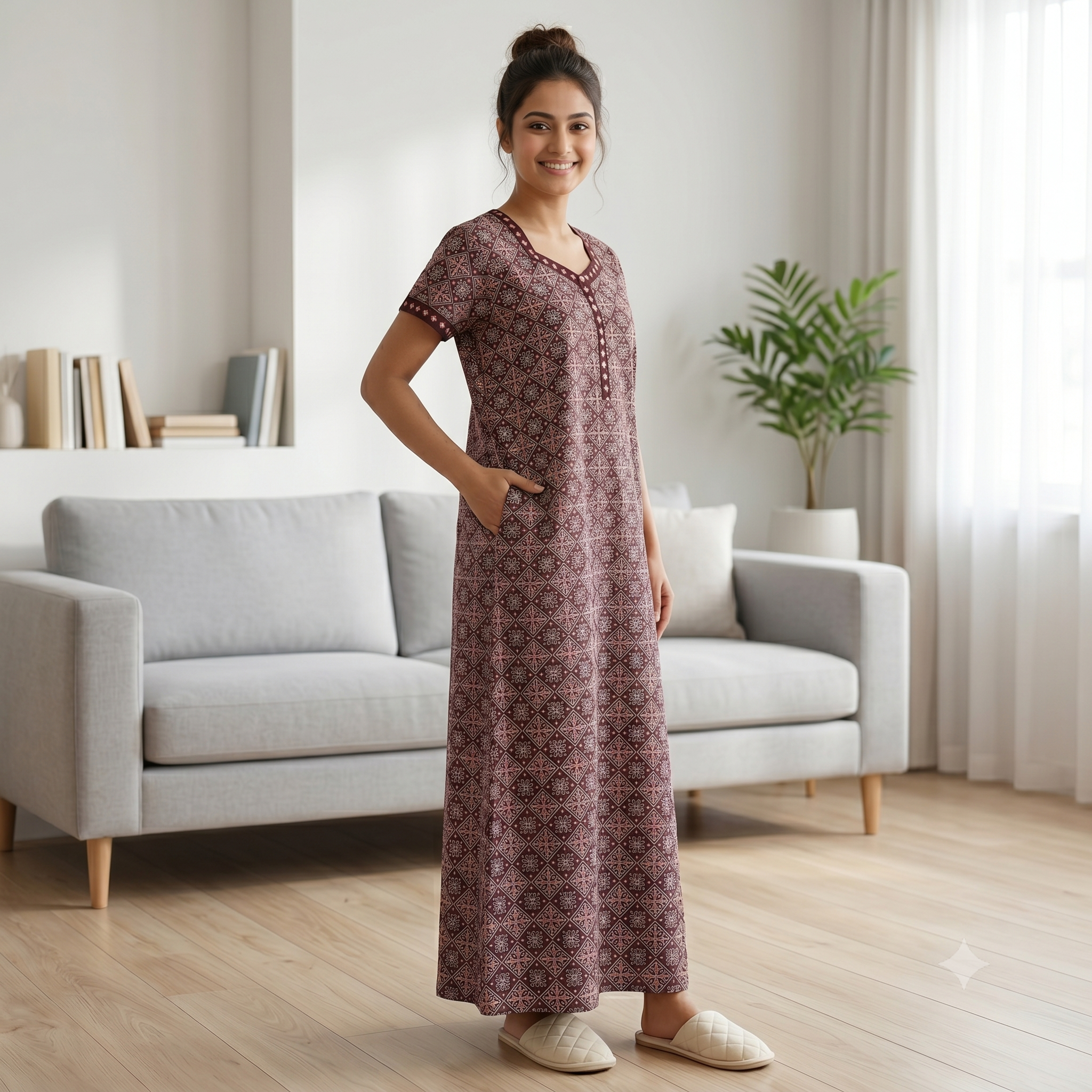 Pure Cotton A-Line Maroon Stock Nighty