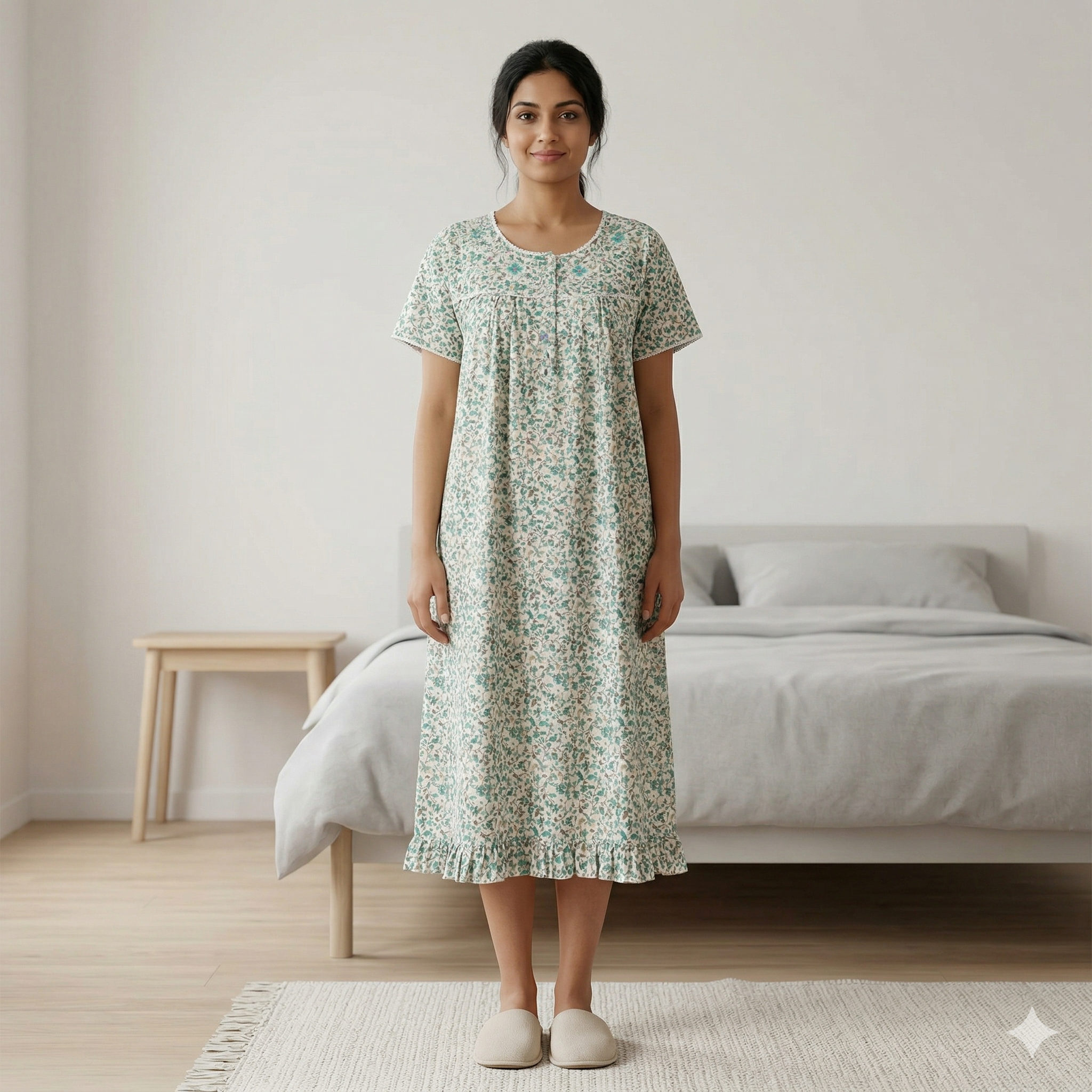 Bizzy Lizzy Green Lotus Yolkcut Short Nighty