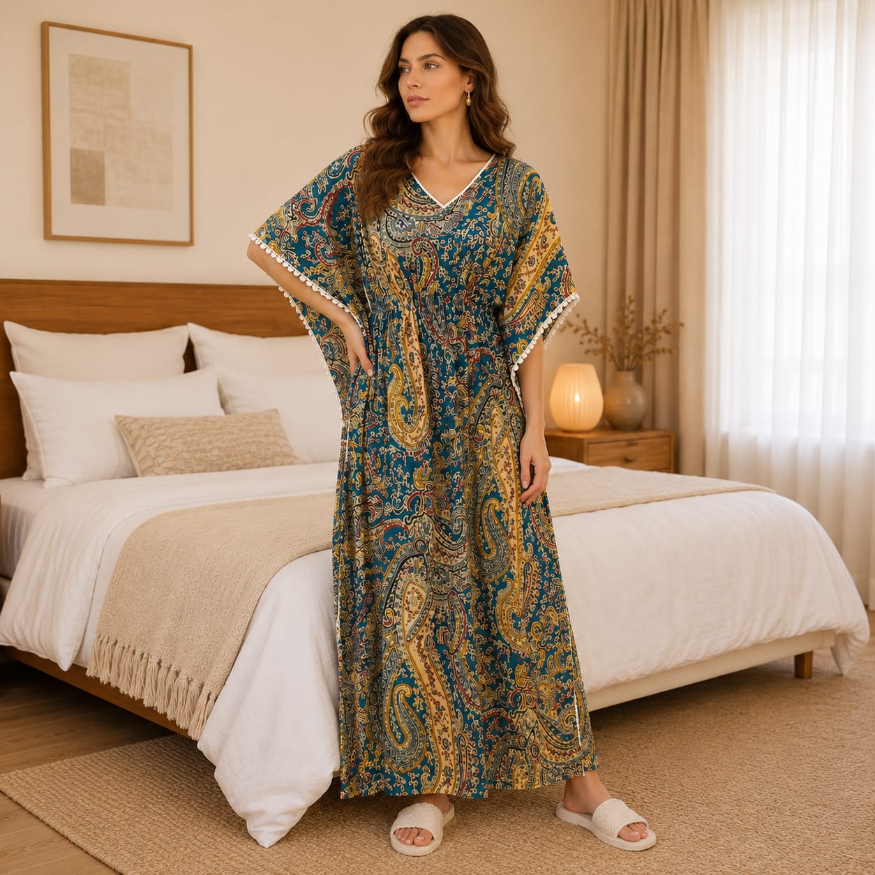 Pure Cotton Blue Daisy Kaftan Nighty