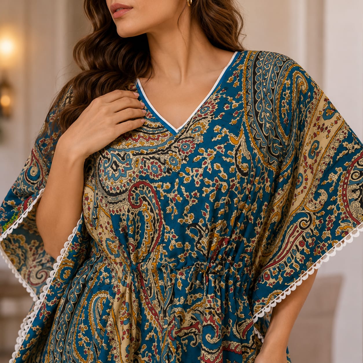 Pure Cotton Blue Daisy Kaftan Nighty
