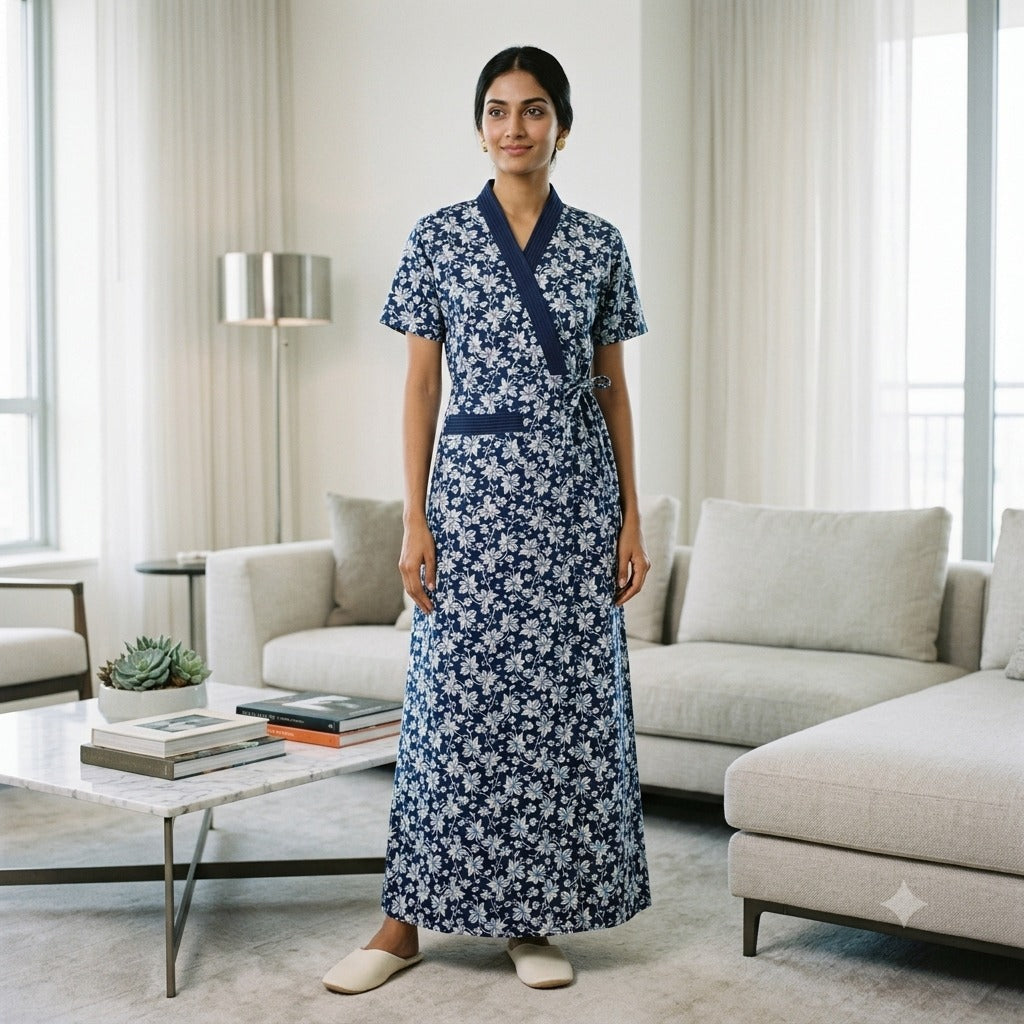 Pure Cotton Blue Iris Housecoat