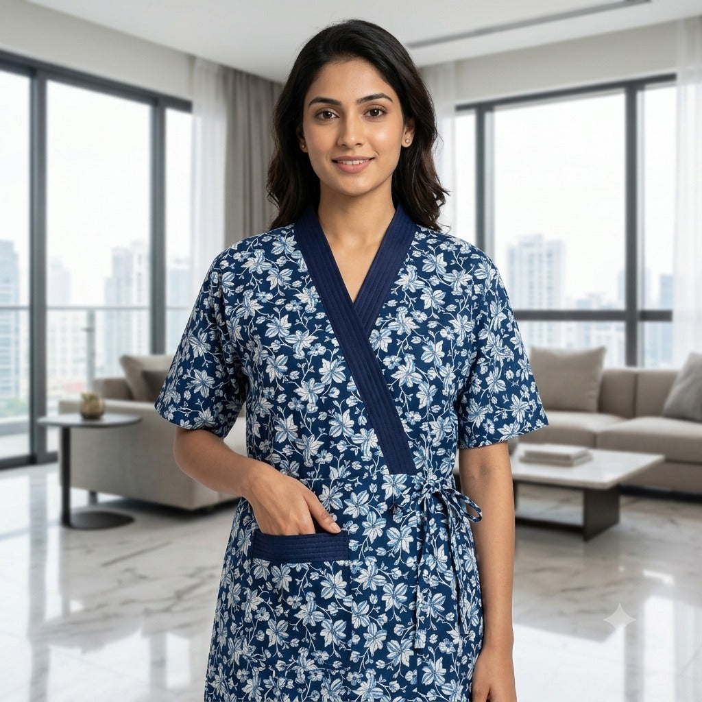 Pure Cotton Blue Iris Housecoat