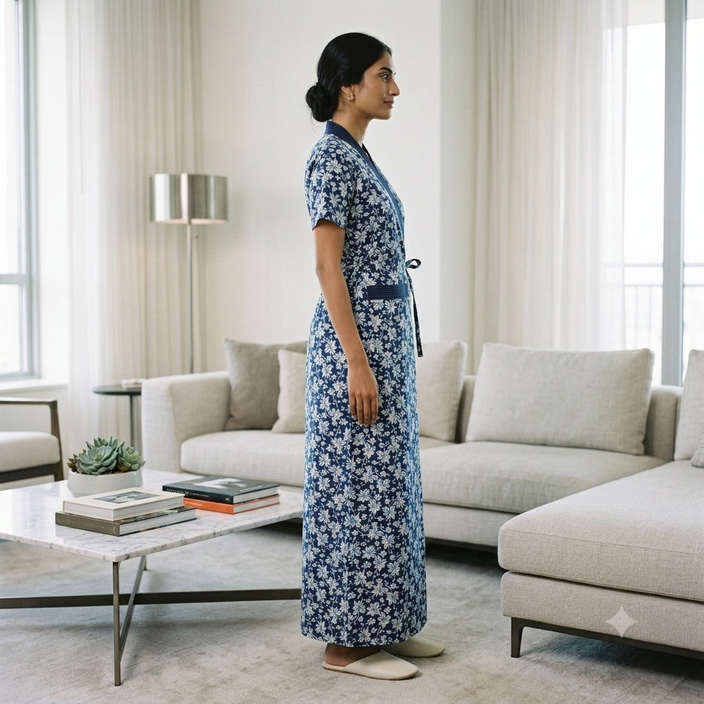 Pure Cotton Blue Iris Housecoat