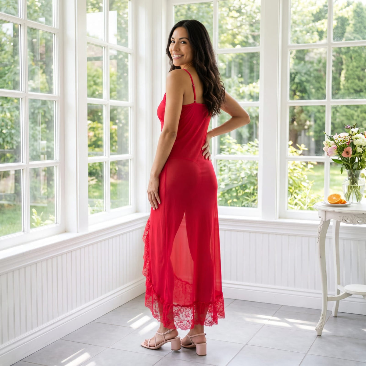 Fancy Hot Red Sleepwear Nighty With Panty Set