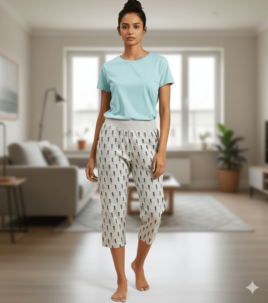 Cotton Hosiery Grey Diamond Capri